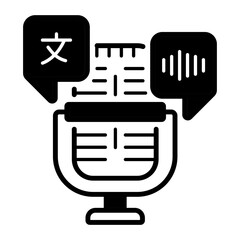 podcast auto transcript concept,  automatic transcriber interpreter vector icon design, International Day of Language symbol, Translation Services sign, Plurilingualism Multilingualism illustration