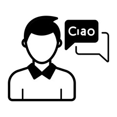 Boy pronouncing ciao as chow concept, casual Italian salutation vector icon design, International Day of Language symbol, Translation Services sign, Plurilingualism and Multilingualism illustration