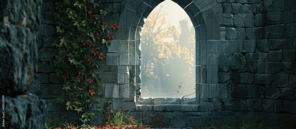 Fototapete ancient castle window with empty space for a picture. creative banner. copyspace image
