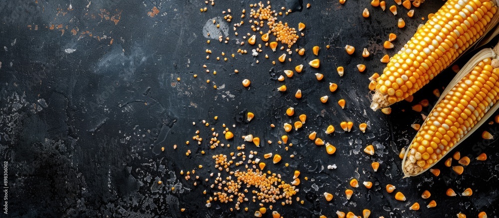Poster corn on a black surface with copy space image