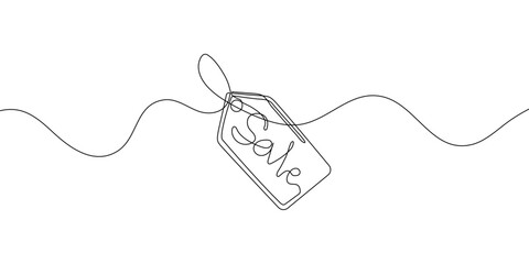 Obraz premium Sale badge continuous line drawing vector illustration. Discount sticker