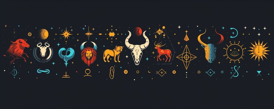 Zodiac sign, astrological symbols, flat design illustration
