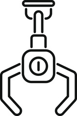 Minimalist icon of a robotic arm holding something with a mechanical gripper