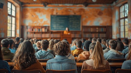 Naklejka premium Students Attentively Listening to a Lecture in a University Classroom