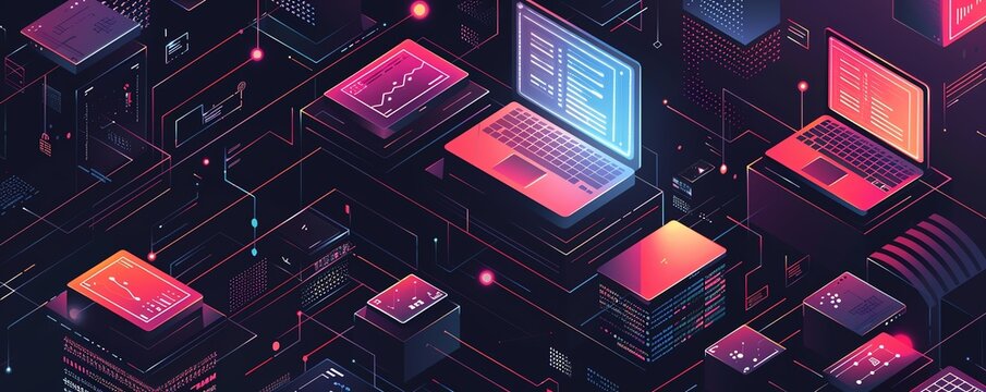 Digital brand, tech logo, flat design illustration