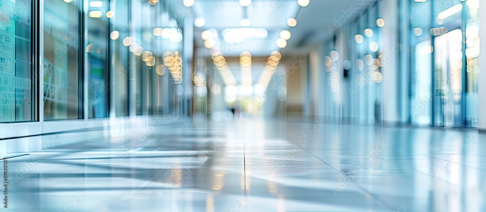 Poster create a blurred effect on an office building background to leave copy space for an image