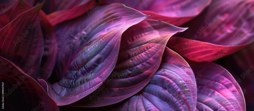 Poster deep wine colored hosta leaves host a macro image capturing intricate natural patterns with plenty o
