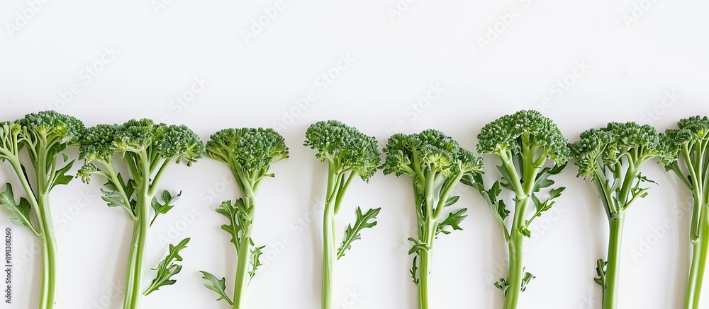Poster broccolini arranged on white background for copy space image