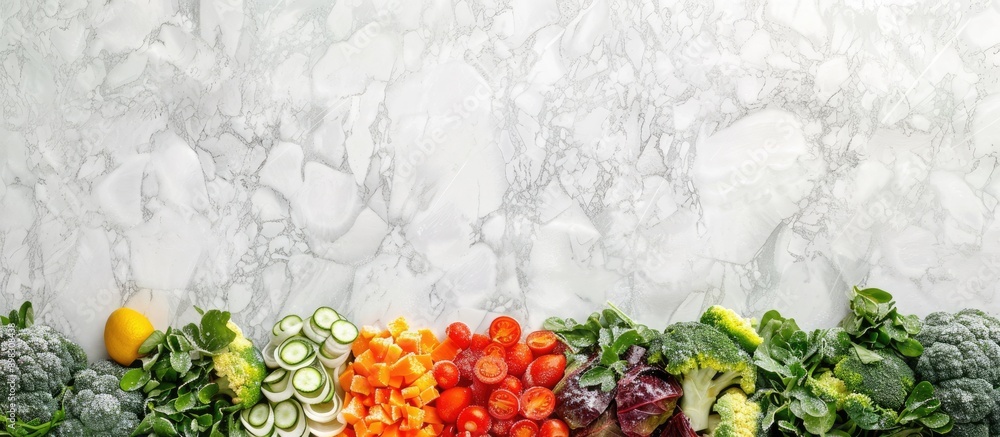 Aufkleber a border of frozen vegetables creates a blank copy space image