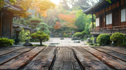 Obraz premium Wooden Table in Front of Building