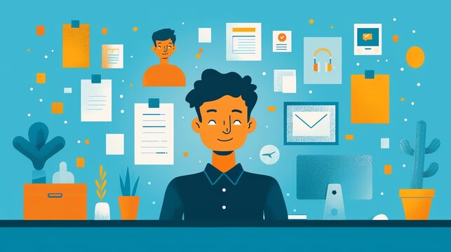 LinkedIn job postings, professional updates, flat design illustration