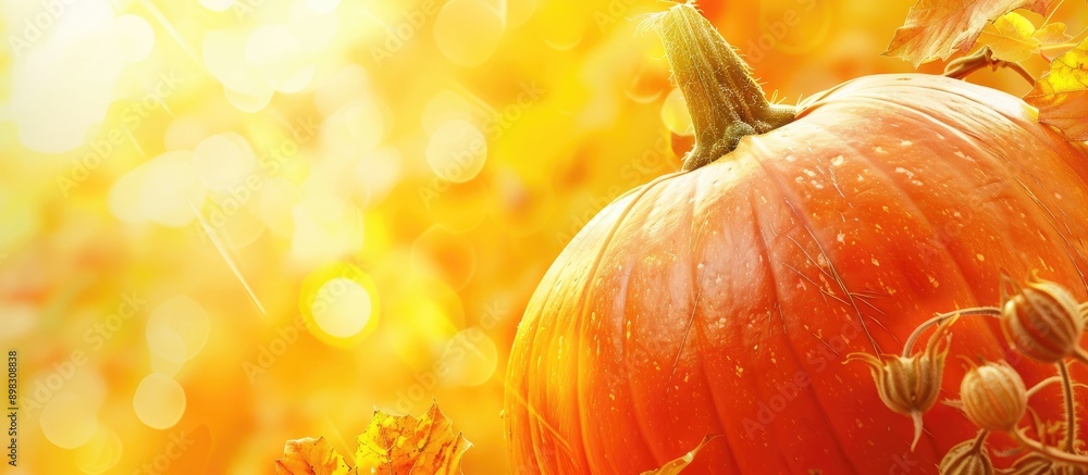 Poster Close up view of a pumpkin in autumn with space for text or image insertion. Creative banner. Copyspace image