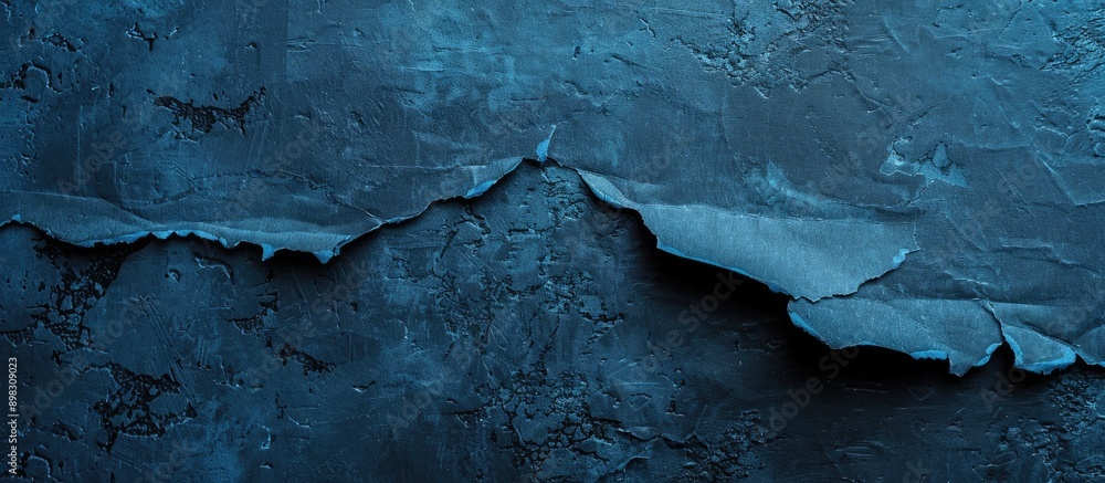 Poster black torn paper on a blue concrete surface with copy space image