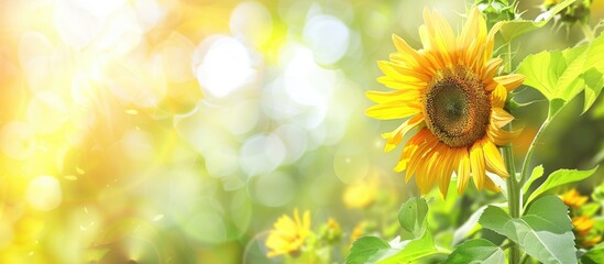 Obraz premium Blooming sunflower in a garden with copy space image available