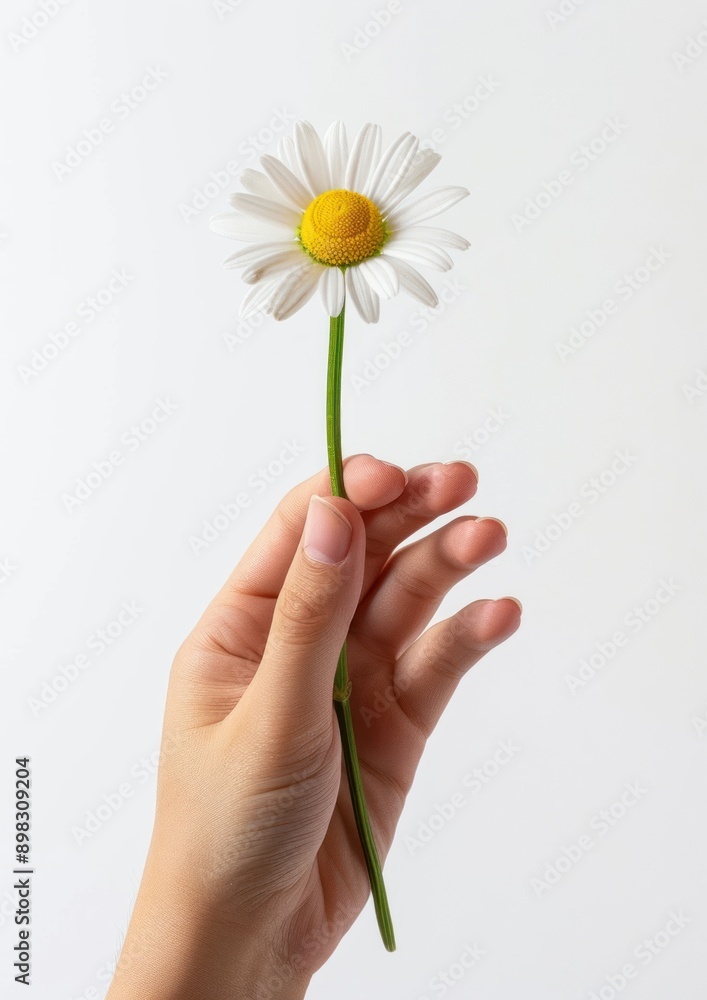 Poster hand holding white daisy flower