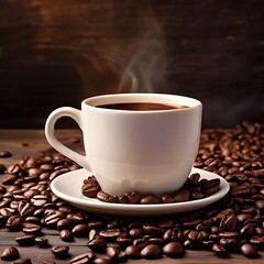 Fototapeta premium cup of coffee with beans, Generative AI