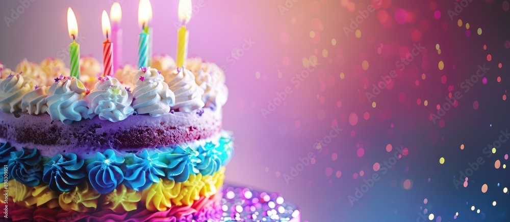 Aufkleber Celebrate with a colorful birthday cake adorned with candles on a festive background with copy space image