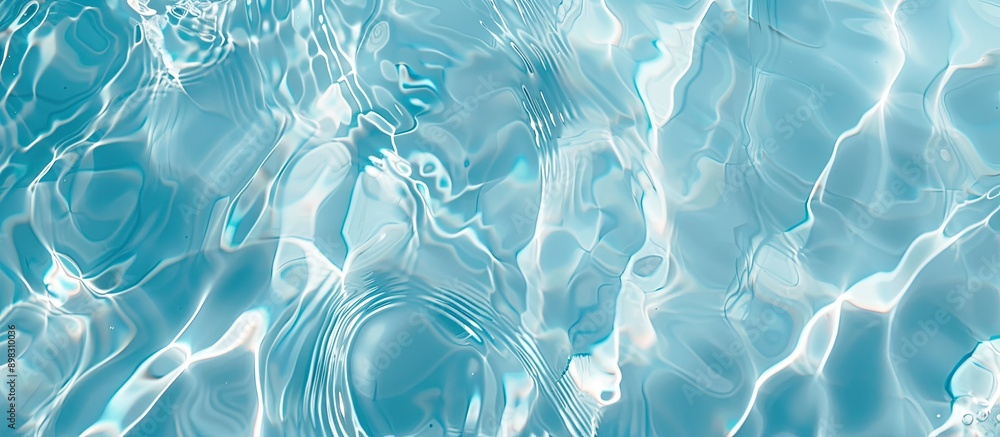 Leinwandbilder Top view of a clear water surface creating a rippled effect against a light blue backdrop with a spacious area for adding images. Creative banner. Copyspace image