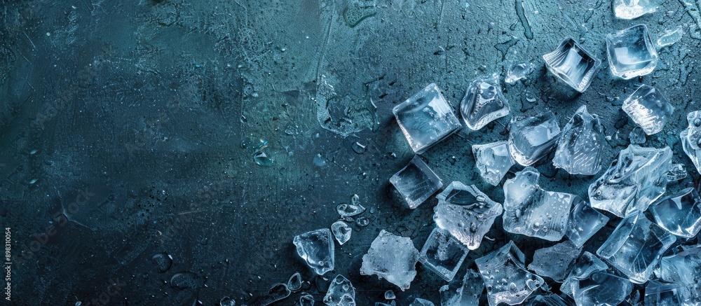Aufkleber bird s eye view of smashed ice cubes with copy space image