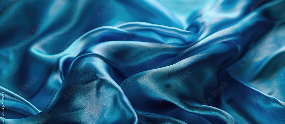 Poster close up view of a shimmering silk fabric against a phantom blue background with copy space image