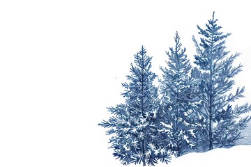 Fototapeta premium Vintage drawing pine trees in winter outdoors weather conifer.