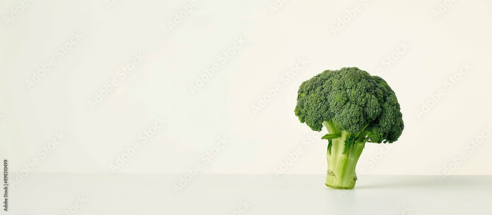 Poster Broccoli placed alone on a white background with space for additional content or text known as copy space image