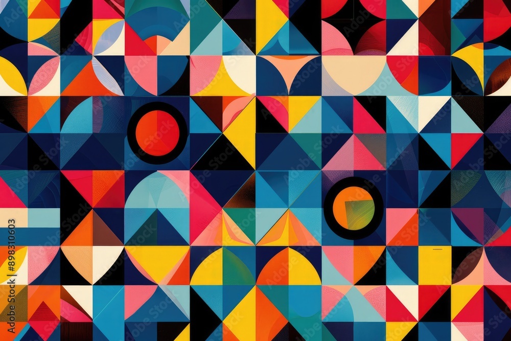 Poster vibrant geometric pattern, a vibrant abstract pattern filled with an assortment of colorful shapes, 