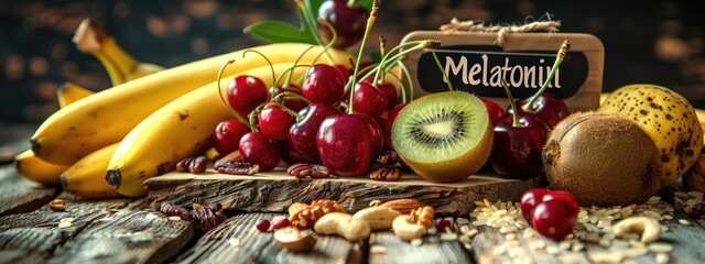 Melatonin is found in foods. Selective focus.
