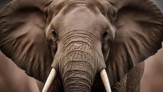 Close up view of an elephant showing its eyes and teeth