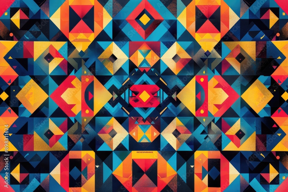 Poster vibrant geometric pattern, a vibrant abstract pattern filled with an assortment of colorful shapes, 