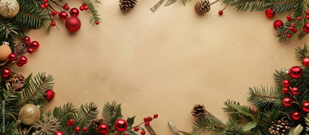 Poster christmas border on beige paper creating a beautiful copy space image