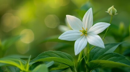 Obraz premium A white flower atop a lush, green forest of leafy plants