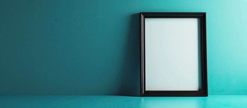 Blue background with a white and black photo frame and copy space image