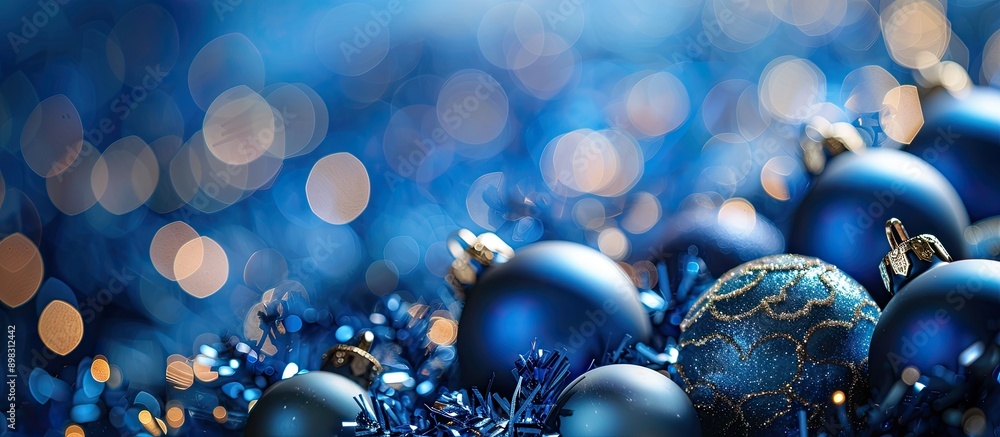 Poster Abstract Christmas design featuring a blue background with bokeh effect suitable for use as a copy space image
