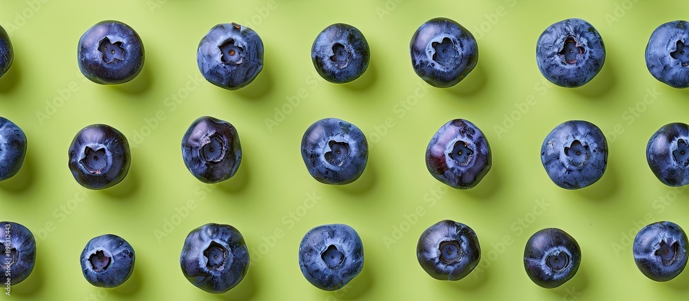 Poster Blueberries arranged on a green surface with copy space image