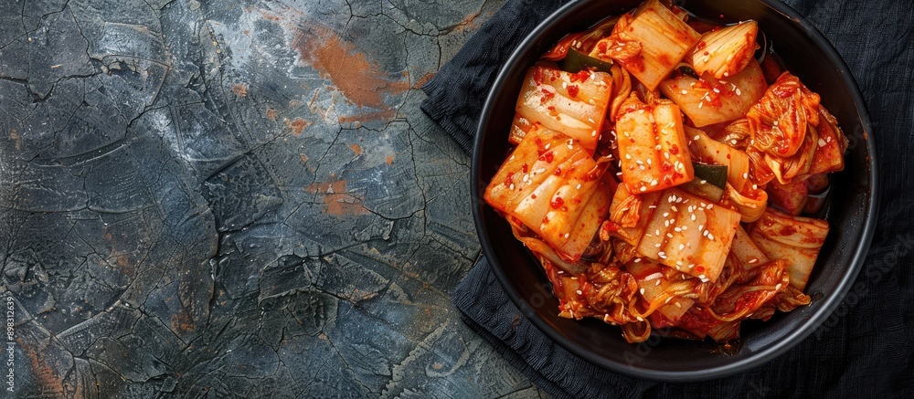 Aufkleber bird s eye view of sliced kimchi seen on a copy space image