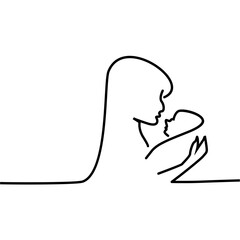 One line art illustration with mother and baby