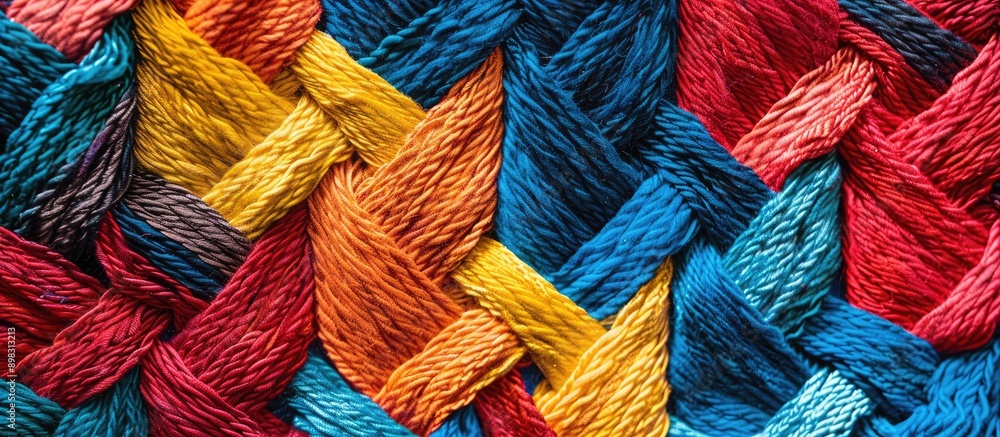 Poster colorful woven fabric creating a zigzag textured background with close up details perfect for a copy