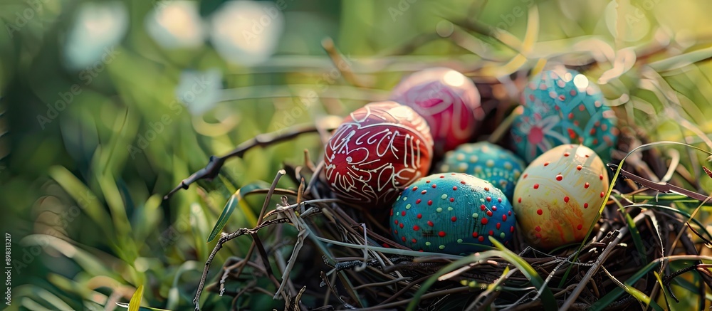 Poster decorations for a sunday easter egg hunt with a festive and happy holiday vibe featuring easter eggs