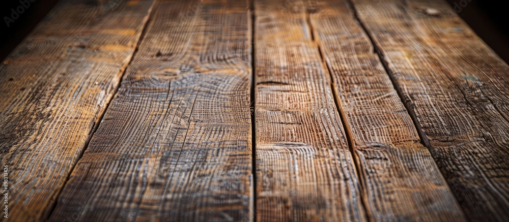 Aufkleber close up of a striped wooden table displaying an aged wood texture as the background for a copy spac