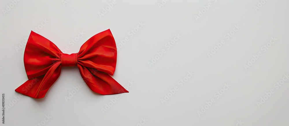 Poster close up shot of a red bow on a white background with copy space image