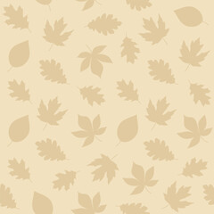 Simple vector pattern with different autumn leaves silhouettes in beige color
