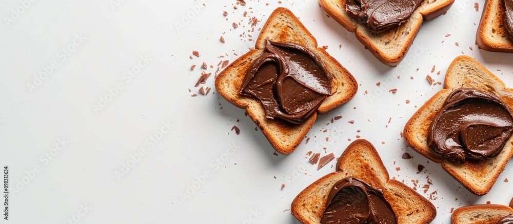 Aufkleber Bengali slice bread with chocolate spread displayed in a flatlay image on a white background with available copy space
