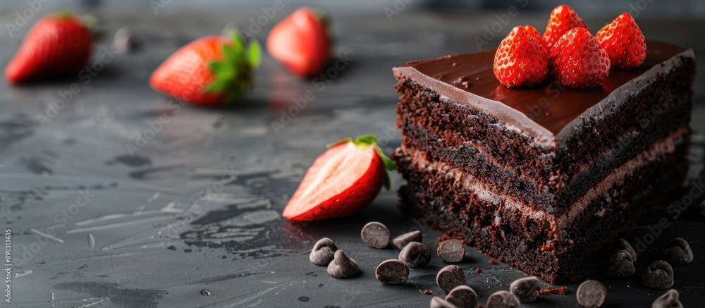Aufkleber chocolate cake with strawberry on a table perfect for desserts with a blank copy space image availab