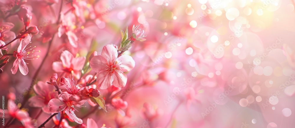 Poster Background of blooming spring flowers with copy space image