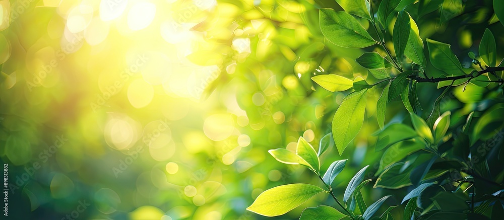 Poster blurred foliage and sunlight create a scenic background for your text or advertisement with availabl