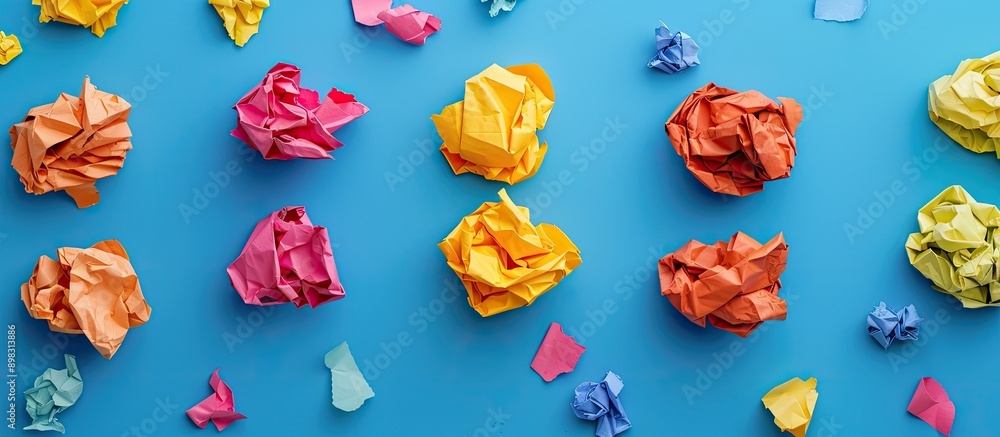 Leinwandbilder a close up top view of three color sets of yellow pink and orange stickers placed in the center agai
