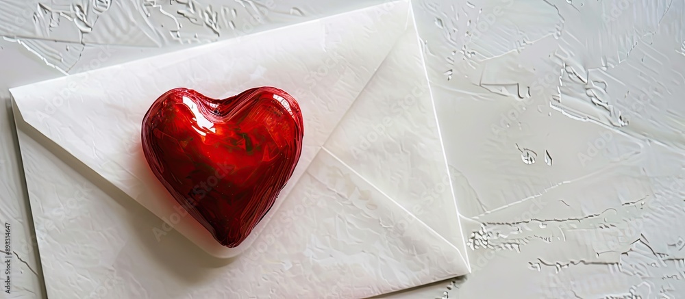 Poster create a heartfelt image featuring a red heart on a white background on an envelope symbolizing love