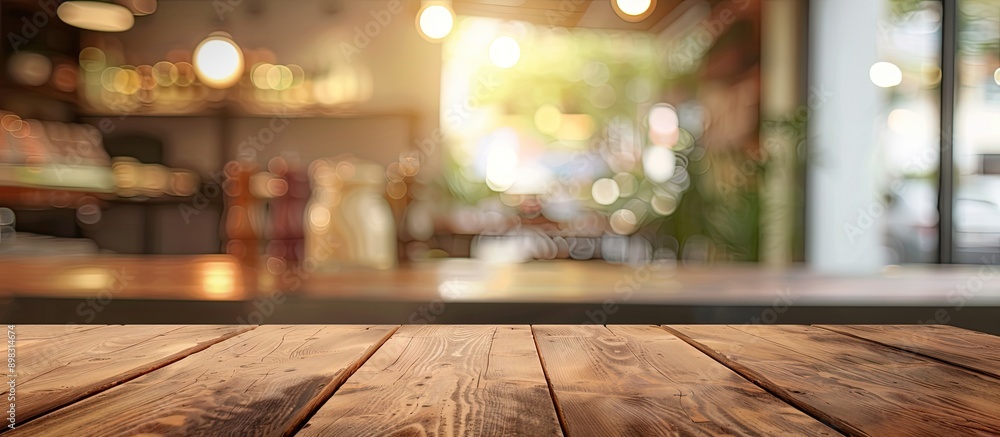 Poster blurry restaurant background behind a table with copy space image