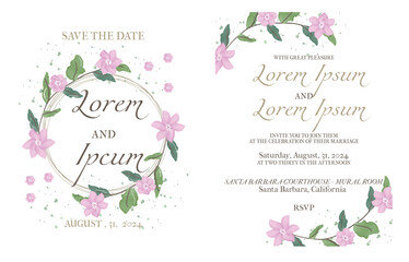 Elegant wedding invitation with gold and floral frame